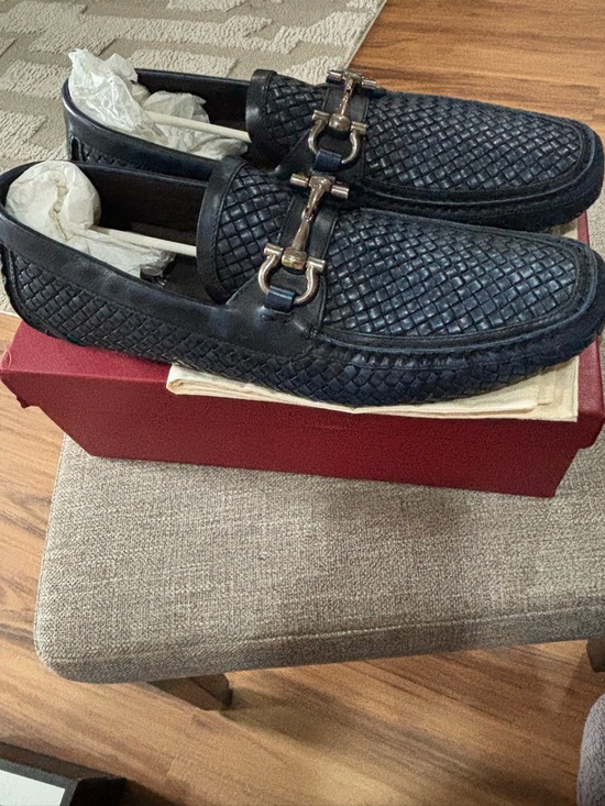 Men\'s Navy Woven Leather Bit Loafers main image 3